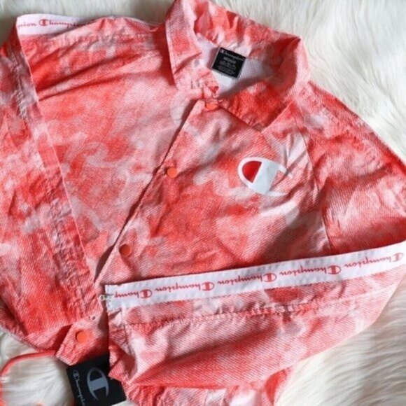 NWT Champion Track Jacket Size Medium Logo Pink Long Sleeve Wind Breaker - Picture 5 of 7